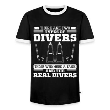 Apnée Deux types de plongeurs Apnée Plongeur Plongeur - T-shirt contrasté Homme - noir/blanc - Devant - AI Model Female 172 light (172cm) & AI Model Male 178 light (178cm)