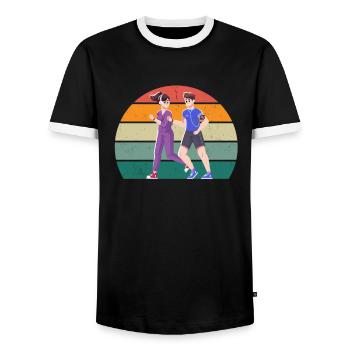 Rennen Läufer Läuferin Renner Rennerin Joggen - Männer Kontrast-T-Shirt - Schwarz/Weiß - Vorne - AI Model Female 172 light (172cm) & AI Model Male 178 light (178cm)