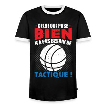 Boccia | Bouliste | Pétanque - T-shirt contrasté Homme - noir/blanc - Devant - AI Model Female 172 light (172cm) & AI Model Male 178 light (178cm)