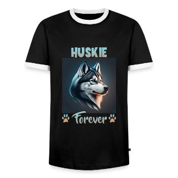 Dog Saying Huskie Design for Dog Lovers - Men's Ringer Shirt - black/white - Front - AI Model Female 172 light (172cm) & AI Model Male 178 light (178cm)