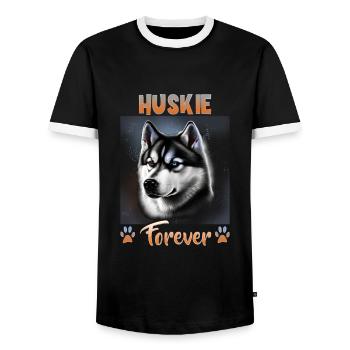 Dog Saying Huskie Design for Dog Lovers - Men's Ringer Shirt - black/white - Front - AI Model Female 172 light (172cm) & AI Model Male 178 light (178cm)