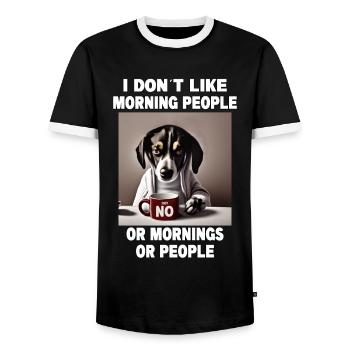 Dont like morning people Grumpy Funny Dog - Men's Ringer Shirt - black/white - Front - AI Model Female 172 light (172cm) & AI Model Male 178 light (178cm)