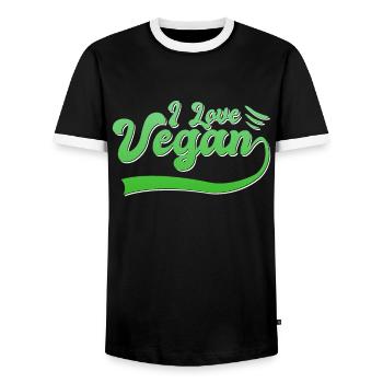 Vegan - Men's Ringer Shirt - black/white - Front - AI Model Female 172 light (172cm) & AI Model Male 178 light (178cm)