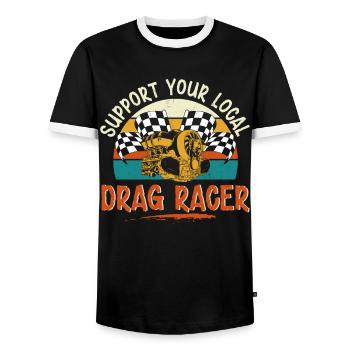 Drag Racing Race Car Retro Vintage - Men's Ringer Shirt - black/white - Front - AI Model Female 172 light (172cm) & AI Model Male 178 light (178cm)