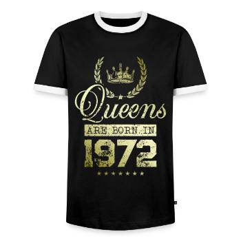 Queens born in 1972 - Männer Kontrast-T-Shirt - Schwarz/Weiß - Vorne - AI Model Female 172 light (172cm) & AI Model Male 178 light (178cm)