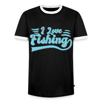 I love fishing - Men's Ringer Shirt - black/white - Front - AI Model Female 172 light (172cm) & AI Model Male 178 light (178cm)