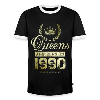 Queens born in 1990 - Männer Kontrast-T-Shirt - Schwarz/Weiß - Vorne - AI Model Female 172 light (172cm) & AI Model Male 178 light (178cm)