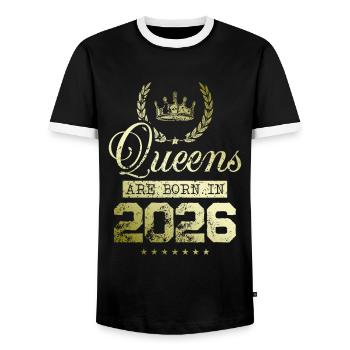 Queens born in 2026 - Men's Ringer Shirt - black/white - Front - AI Model Female 172 light (172cm) & AI Model Male 178 light (178cm)