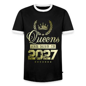 Queens nées en 2027 - T-shirt contrasté Homme - noir/blanc - Devant - AI Model Female 172 light (172cm) & AI Model Male 178 light (178cm)