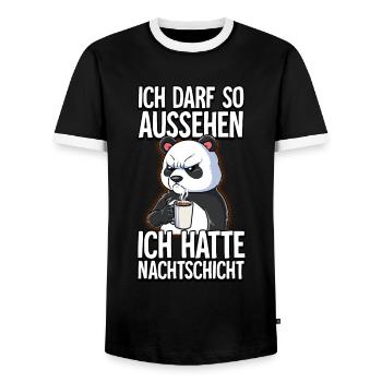 Ich Hatte Nachtschicht Kaffee Panda - Männer Kontrast-T-Shirt - Schwarz/Weiß - Vorne - AI Model Female 172 light (172cm) & AI Model Male 178 light (178cm)
