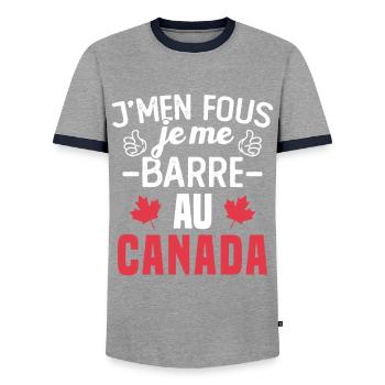 J'men fous je me barre au canada - T-shirt contrasté Homme - gris/marine  - Devant - AI Model Female 172 light (172cm) & AI Model Male 178 light (178cm)