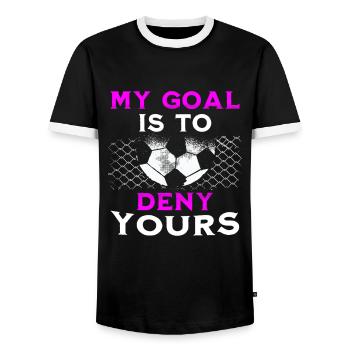 Fußball Tshirt Herren Damen Soccer Football - Männer Kontrast-T-Shirt - Schwarz/Weiß - Vorne - AI Model Female 172 light (172cm) & AI Model Male 178 light (178cm)