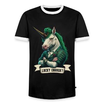 Lucky Enough? Unicorn St. Patty - Men's Ringer Shirt - black/white - Front - AI Model Female 172 light (172cm) & AI Model Male 178 light (178cm)