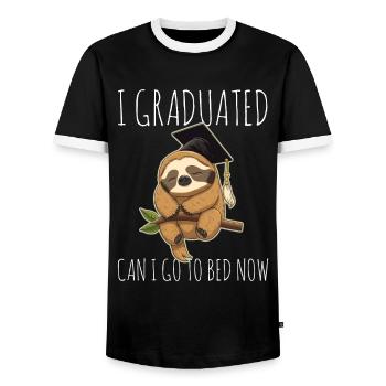 Degree Sleeping Sloth Uni Master Bachelor - Men's Ringer Shirt - black/white - Front - AI Model Female 172 light (172cm) & AI Model Male 178 light (178cm)