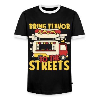 Straßenessen Hotdog - Männer Kontrast-T-Shirt - Schwarz/Weiß - Vorne - AI Model Female 172 light (172cm) & AI Model Male 178 light (178cm)