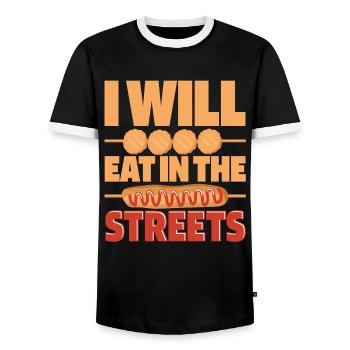 Nourriture de rue Corndog - T-shirt contrasté Homme - noir/blanc - Devant - AI Model Female 172 light (172cm) & AI Model Male 178 light (178cm)