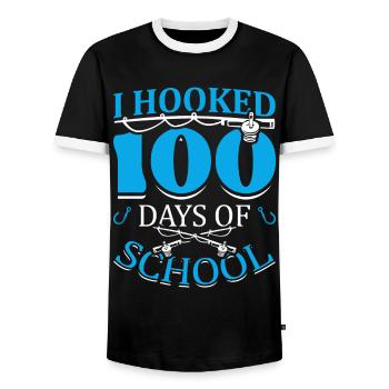 I hooked 100 days of school Fischer fish hook - Men's Ringer Shirt - black/white - Front - AI Model Female 172 light (172cm) & AI Model Male 178 light (178cm)
