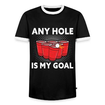 Tout trou est mon objectif Beer Pong Boire du Beer Pong - T-shirt contrasté Homme - noir/blanc - Devant - AI Model Female 172 light (172cm) & AI Model Male 178 light (178cm)