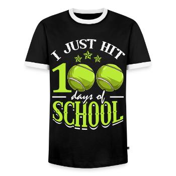 I just finished 100 days of school Tennis Sports - Men's Ringer Shirt - black/white - Front - AI Model Female 172 light (172cm) & AI Model Male 178 light (178cm)