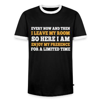 Every Now And Then I Leave My Room Gamer Gaming - Men's Ringer Shirt - black/white - Front - AI Model Female 172 light (172cm) & AI Model Male 178 light (178cm)