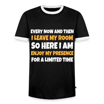 Every Now And Then I Leave My Room Gamer Gaming - Men's Ringer Shirt - black/white - Front - AI Model Female 172 light (172cm) & AI Model Male 178 light (178cm)