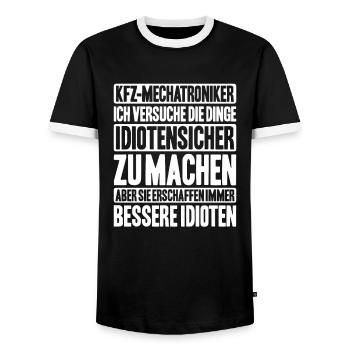 KFZ-Mechatroniker Car Mechanic Auto Mechanic - Männer Kontrast-T-Shirt - Schwarz/Weiß - Vorne - AI Model Female 172 light (172cm) & AI Model Male 178 light (178cm)