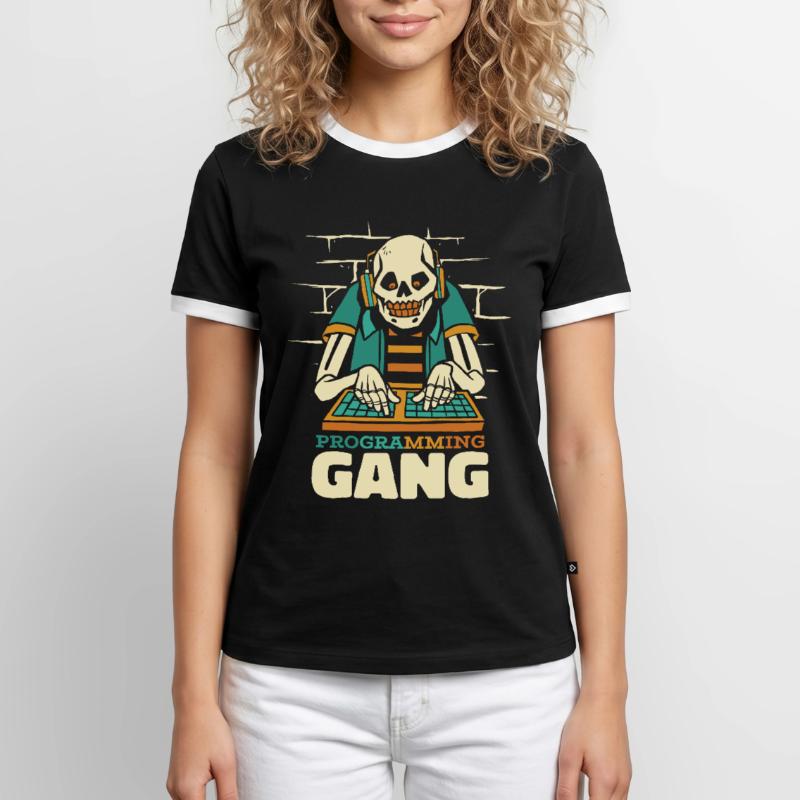 Entwickler Coder Programmierer Skelett Männer Kontrast-T-Shirt