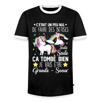 Je vais être grande soeur - T-shirt contrasté Homme - noir/blanc - Devant - AI Model Female 172 light (172cm) & AI Model Male 178 light (178cm)