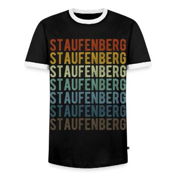Staufenberg City Retro Vintage - Men's Ringer Shirt - black/white - Front - AI Model Female 172 light (172cm) & AI Model Male 178 light (178cm)