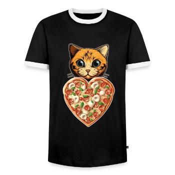 Damen Pizza und Katzen Katze Tierliebe Kätzchen - Männer Kontrast-T-Shirt - Schwarz/Weiß - Vorne - AI Model Female 172 light (172cm) & AI Model Male 178 light (178cm)