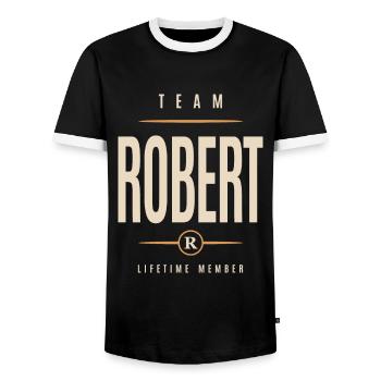 Robert Personalized Name - Funny Robert - Men's Ringer Shirt - black/white - Front - AI Model Female 172 light (172cm) & AI Model Male 178 light (178cm)