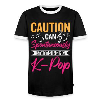 Peut spontanément commencer à chanter de la K-pop - T-shirt contrasté Homme - noir/blanc - Devant - AI Model Female 172 light (172cm) & AI Model Male 178 light (178cm)