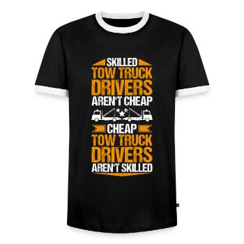 Conducteur de dépanneuse de service - T-shirt contrasté Homme - noir/blanc - Devant - AI Model Female 172 light (172cm) & AI Model Male 178 light (178cm)