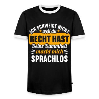 Ich schweige nicht weil du recht hast Dummheit - Männer Kontrast-T-Shirt - Schwarz/Weiß - Vorne - AI Model Female 172 light (172cm) & AI Model Male 178 light (178cm)