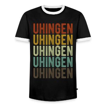 Uhingen City Retro Vintage - Men's Ringer Shirt - black/white - Front - AI Model Female 172 light (172cm) & AI Model Male 178 light (178cm)