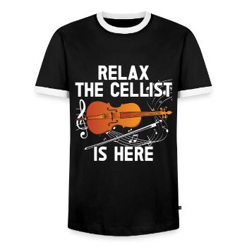 Cello -Musical instrument - Men's Ringer Shirt - black/white - Front - AI Model Female 172 light (172cm) & AI Model Male 178 light (178cm)