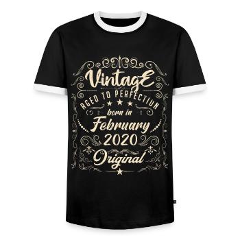 Vintage Né(e) en Février 2020 anniversaire février - T-shirt contrasté Homme - noir/blanc - Devant - AI Model Female 172 light (172cm) & AI Model Male 178 light (178cm)