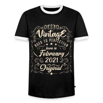 Vintage Né(e) en Février 2021 anniversaire février - T-shirt contrasté Homme - noir/blanc - Devant - AI Model Female 172 light (172cm) & AI Model Male 178 light (178cm)