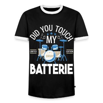 Did you touch my Drums, Drummer Gift Drums - Men's Ringer Shirt - black/white - Front - AI Model Female 172 light (172cm) & AI Model Male 178 light (178cm)