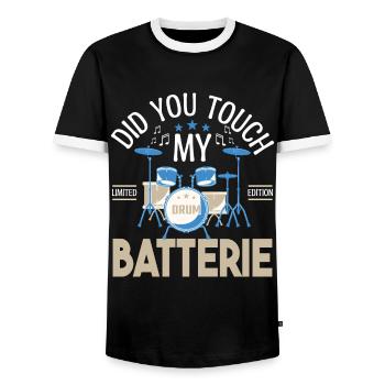 Did you touch my Drums, Drummer Gift Drums - Men's Ringer Shirt - black/white - Front - AI Model Female 172 light (172cm) & AI Model Male 178 light (178cm)