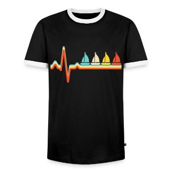 Sailing Retro Heartbeat - Men's Ringer Shirt - black/white - Front - AI Model Female 172 light (172cm) & AI Model Male 178 light (178cm)