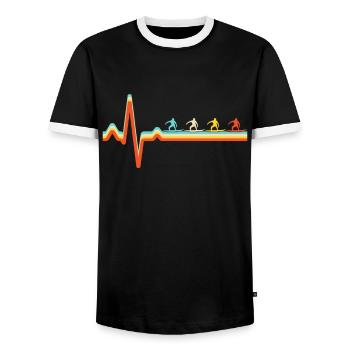 Surfing Retro Heartbeat - Men's Ringer Shirt - black/white - Front - AI Model Female 172 light (172cm) & AI Model Male 178 light (178cm)