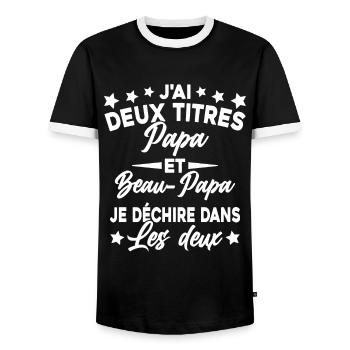 J'ai Deux Titres Papa et Beau Papa Cadeau - T-shirt contrasté Homme - noir/blanc - Devant - AI Model Female 172 light (172cm) & AI Model Male 178 light (178cm)