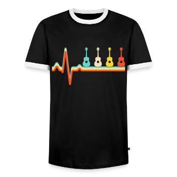 Guitar Retro Heartbeat - Men's Ringer Shirt - black/white - Front - AI Model Female 172 light (172cm) & AI Model Male 178 light (178cm)