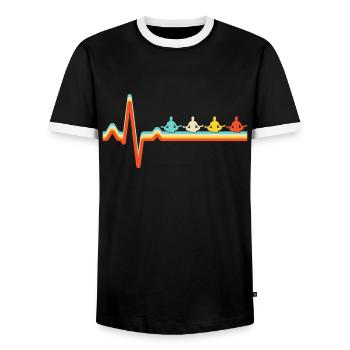 Meditation Retro Heartbeat - Men's Ringer Shirt - black/white - Front - AI Model Female 172 light (172cm) & AI Model Male 178 light (178cm)