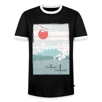 Cherry Blossoms Fuji Cherry Tree Japan Natural - Men's Ringer Shirt - black/white - Front - AI Model Female 172 light (172cm) & AI Model Male 178 light (178cm)