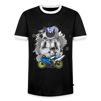 Motorcycle Lifestyle / Motorcycle / Motorcycle biker - Men's Ringer Shirt - black/white - Front - AI Model Female 172 light (172cm) & AI Model Male 178 light (178cm)