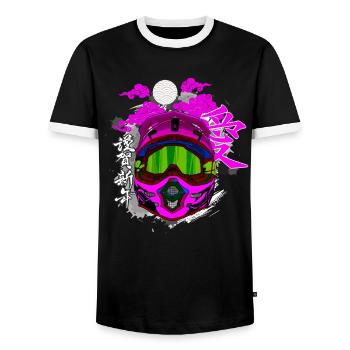 Motocross / Enduro / Freestyle mx / Dirtbike retro - Men's Ringer Shirt - black/white - Front - AI Model Female 172 light (172cm) & AI Model Male 178 light (178cm)