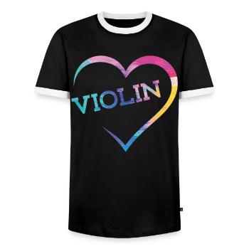 Violin Violinist Heart Watercolor - Männer Kontrast-T-Shirt - Schwarz/Weiß - Vorne - AI Model Female 172 light (172cm) & AI Model Male 178 light (178cm)