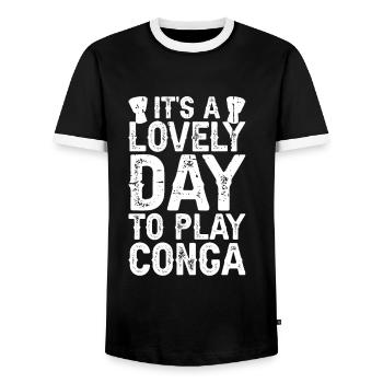 Conga Drum Musician Drumline - Men's Ringer Shirt - black/white - Front - AI Model Female 172 light (172cm) & AI Model Male 178 light (178cm)